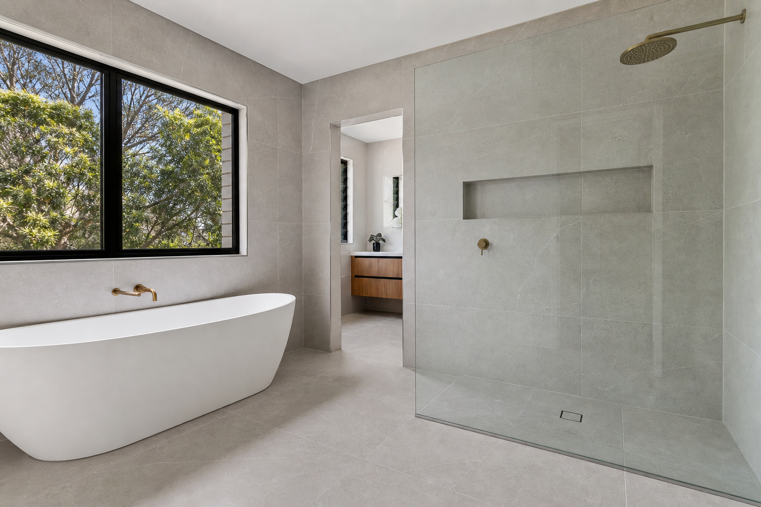 Modern bathroom wall and floor tiling project